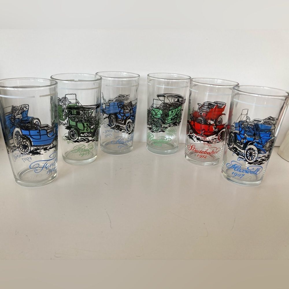 6 Vintage Glasses Antique Vechiles - Picture 2 of 6